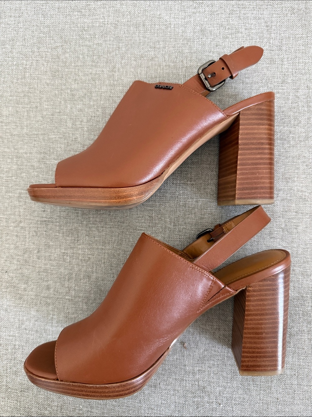 Coach Tan Brady Leather Open-Toe Slingback Block Heels with defect - Picture 10 of 10